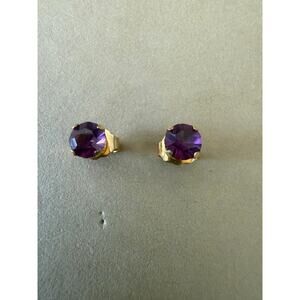Vintage Avon Gold-Tone Amethyst Stud Earrings